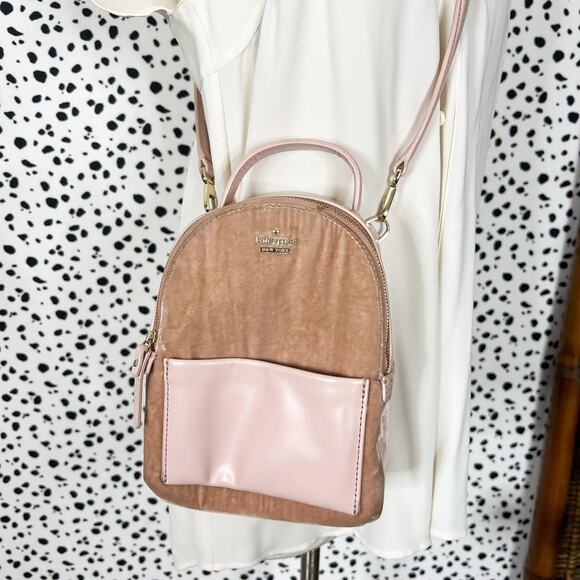 Kate Spade | Watson Lane Merry Pink Silk Velvet Leather Crossbody Mini Backpack - Picture 11 of 15